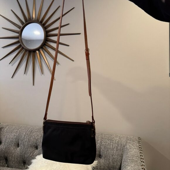 Dooney & Bourke Black Nylon Leather Suede Trim Duck Logo Crossbody Bag Pouchette - Picture 2 of 7